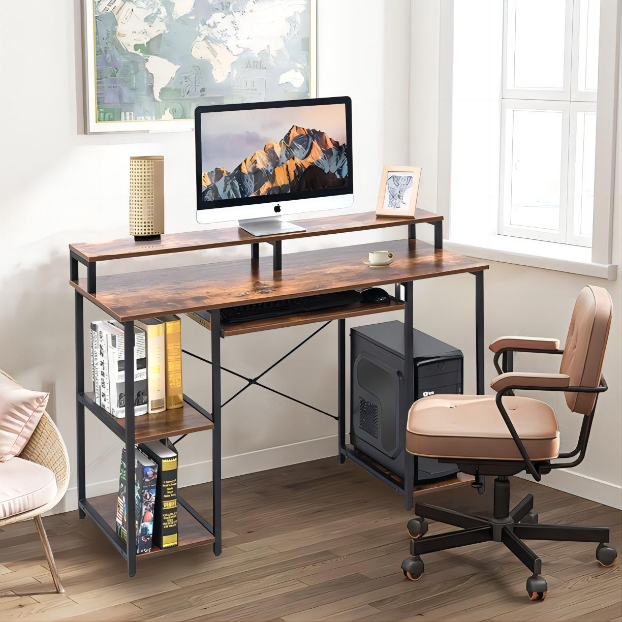 47in Computer Desk with Keyboard Tray and Storage Shelves
