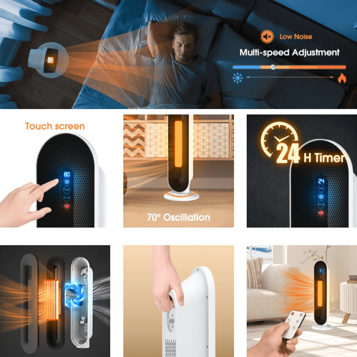 ALPULON 1500W Ceramic Tower Space Heater with Remote, White