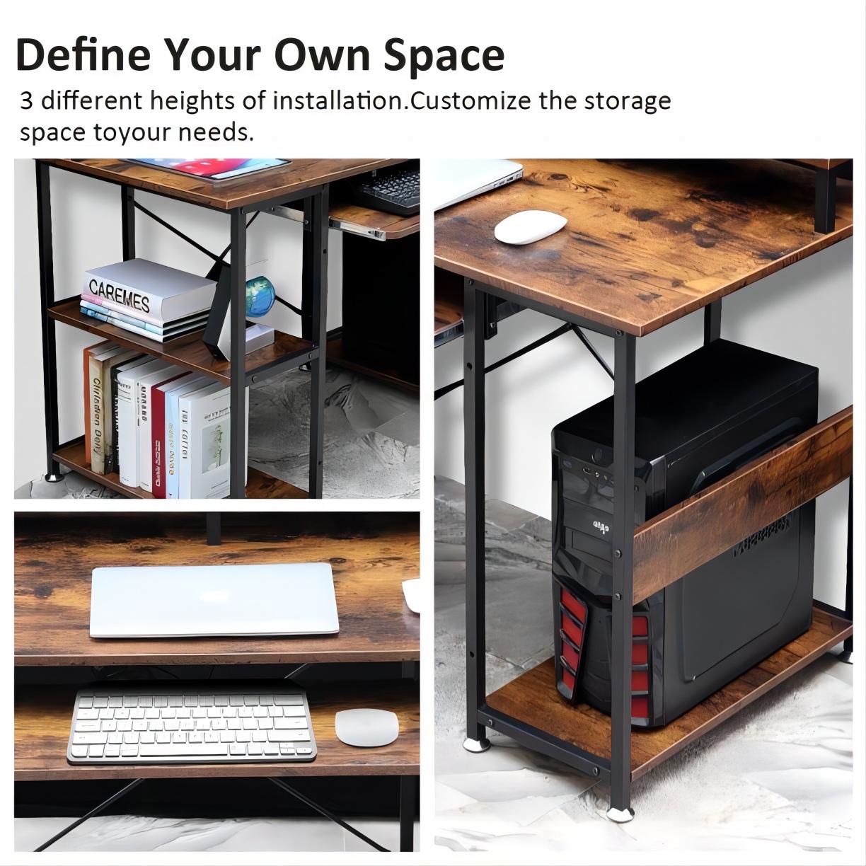 47in Computer Desk with Keyboard Tray and Storage Shelves