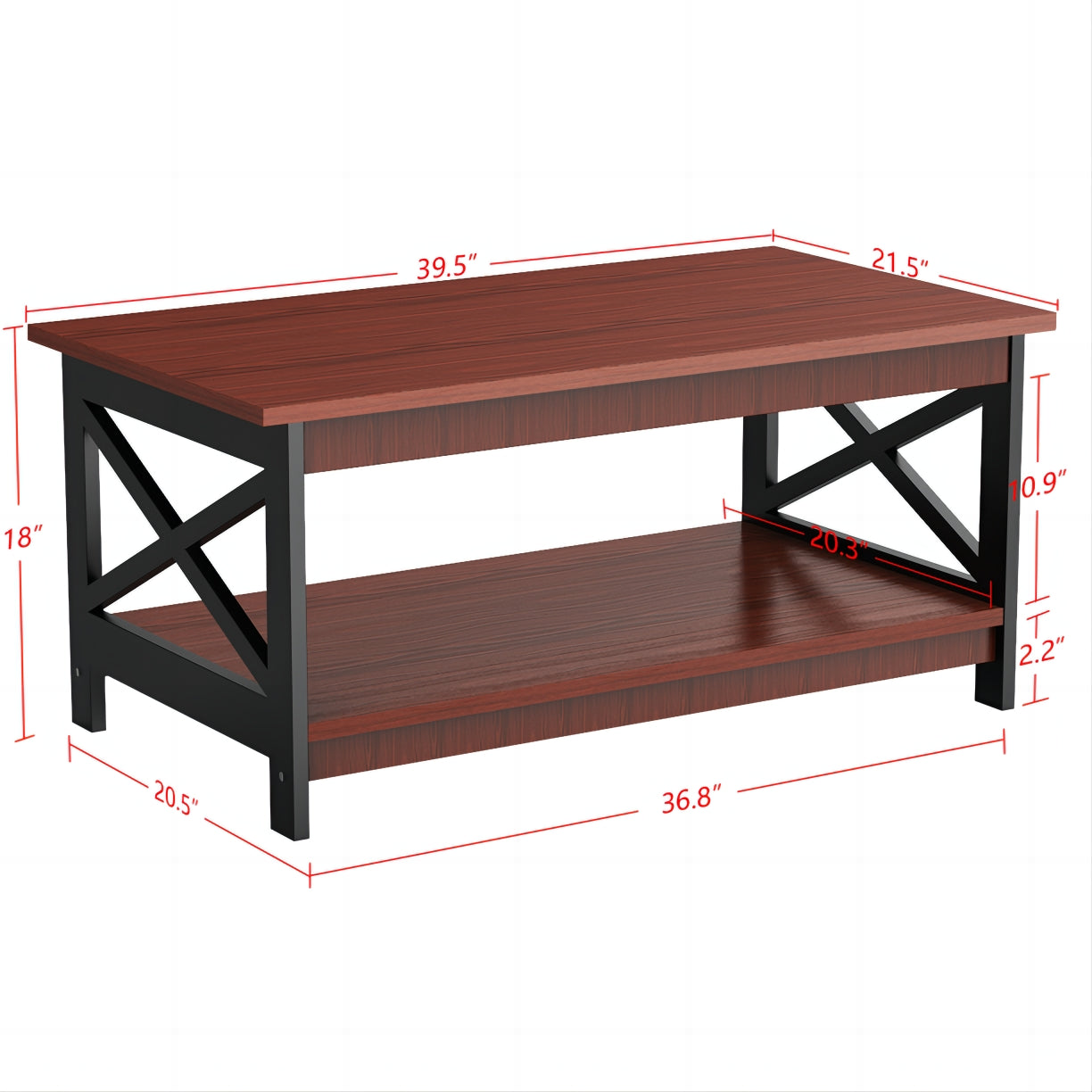 Coffee Table End Table with Storage Shelf, Brown