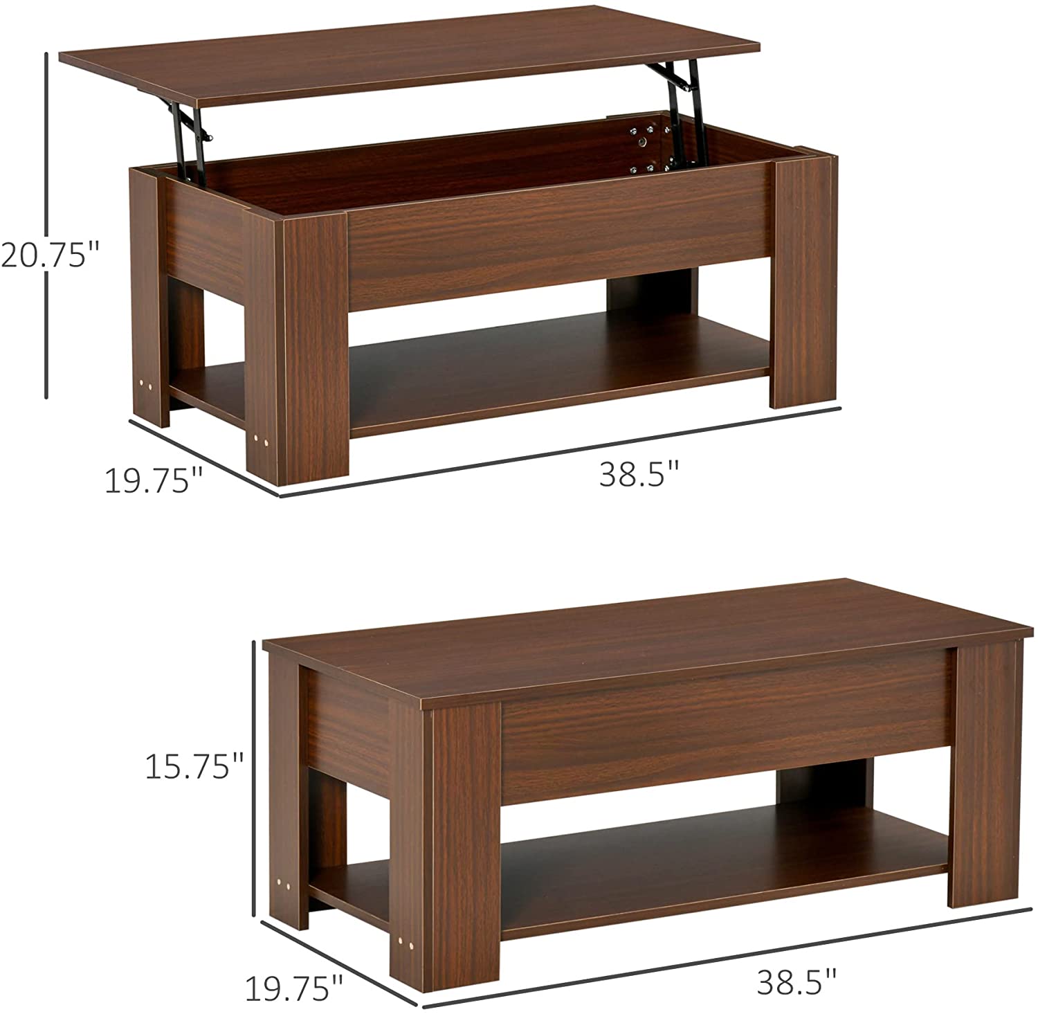 Lift Top Coffee Table with Hidden Storage Compartment and Open Shelf