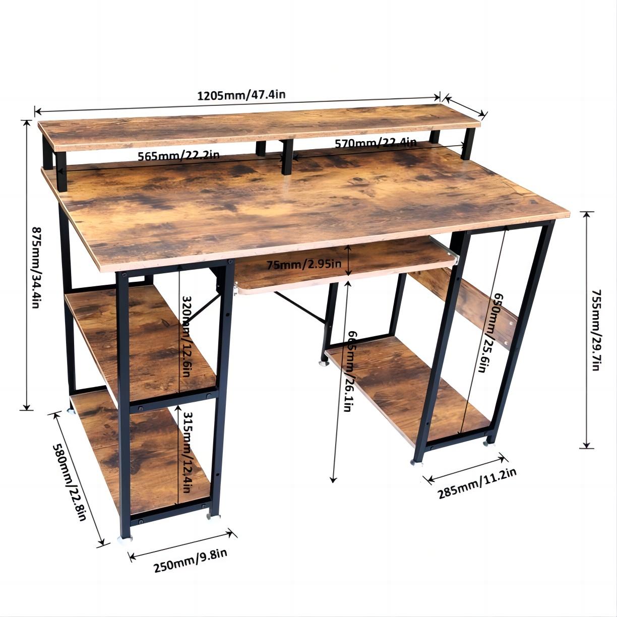 47in Computer Desk with Keyboard Tray and Storage Shelves