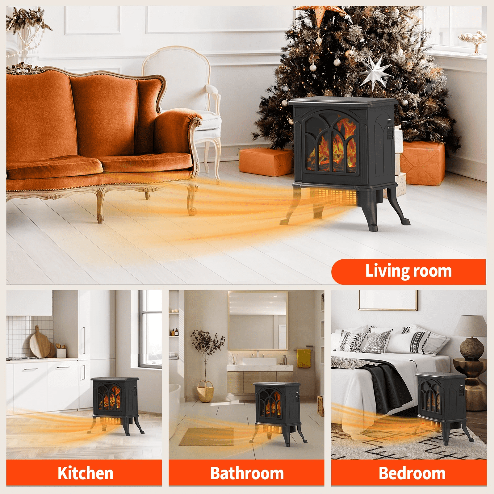 ALPULON Infrared Quartz Electric Fireplace Stove Heater, Black