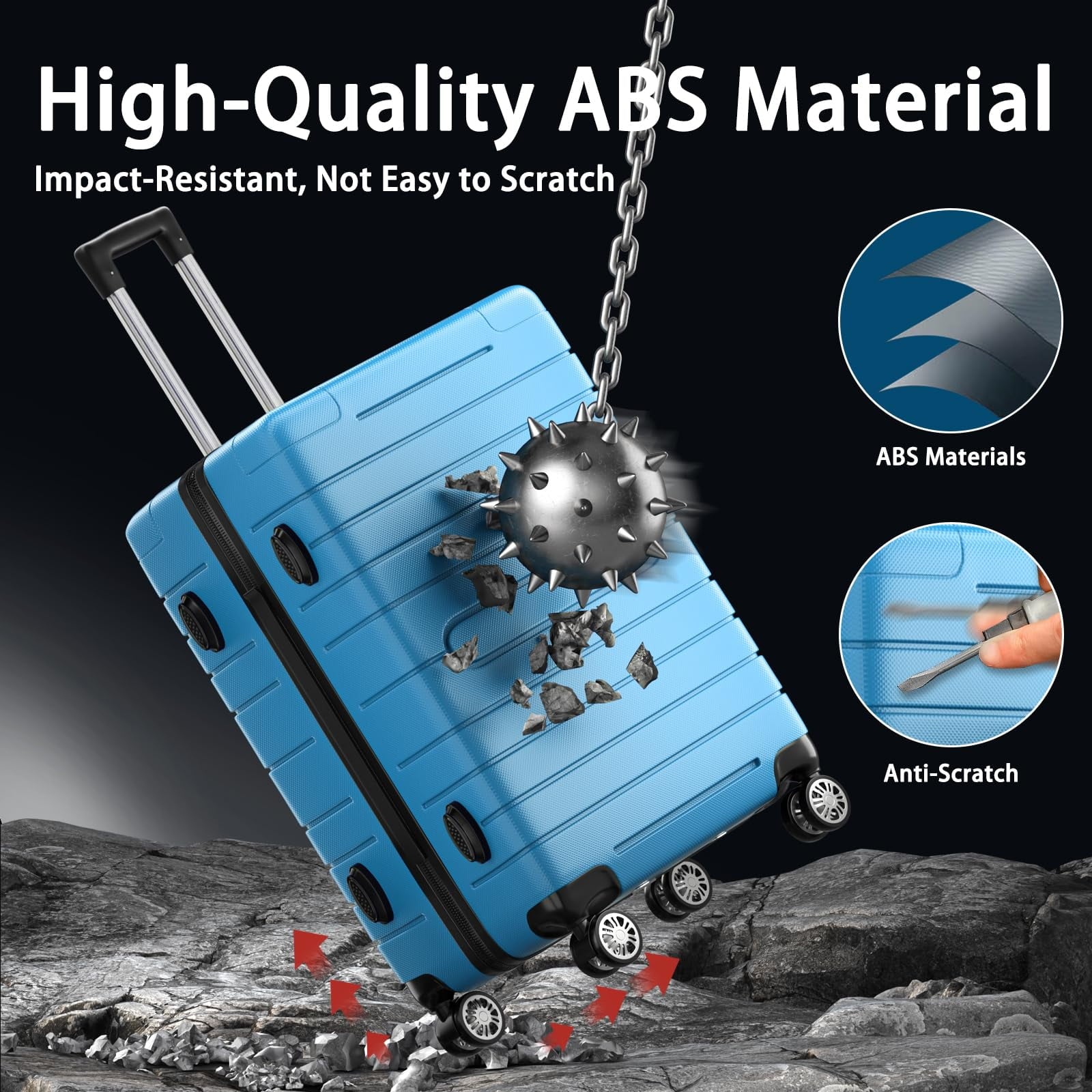 ALPULON 3 Piece Luggage Sets with TSA Locks Hardside Suitcase Set with Spinner Wheels 20in24in28in Light Blue