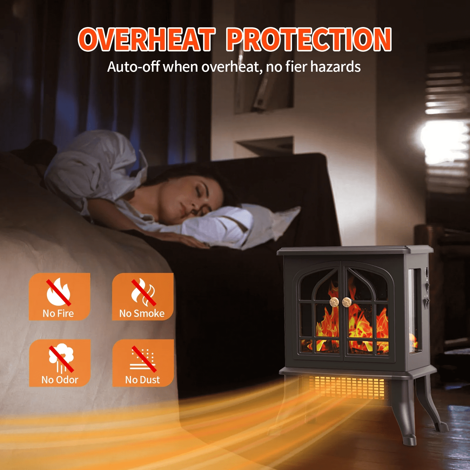 ALPULON Electric Infrared Quartz Fireplace Stove Heater with 3D Flame Effect, Black