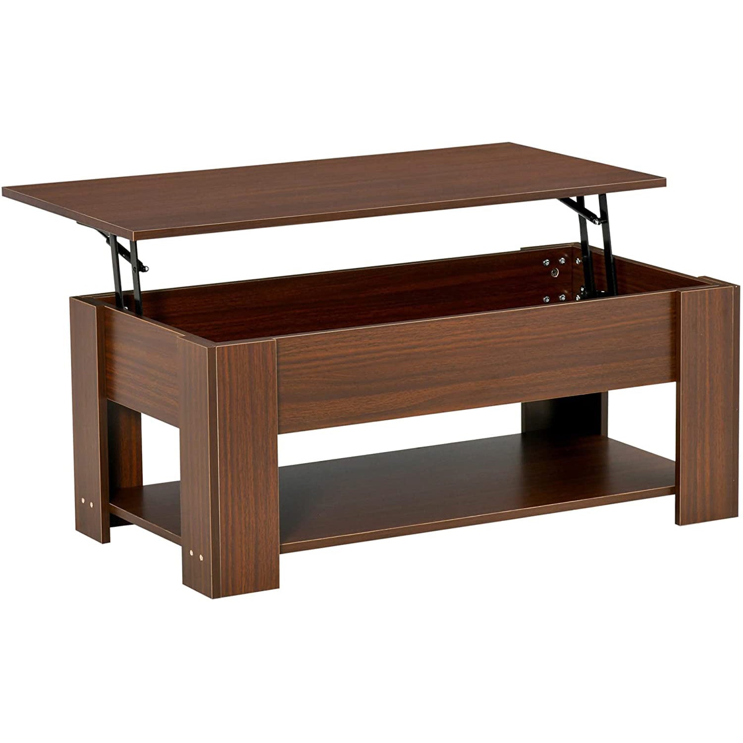 Lift Top Coffee Table with Hidden Storage Compartment and Open Shelf