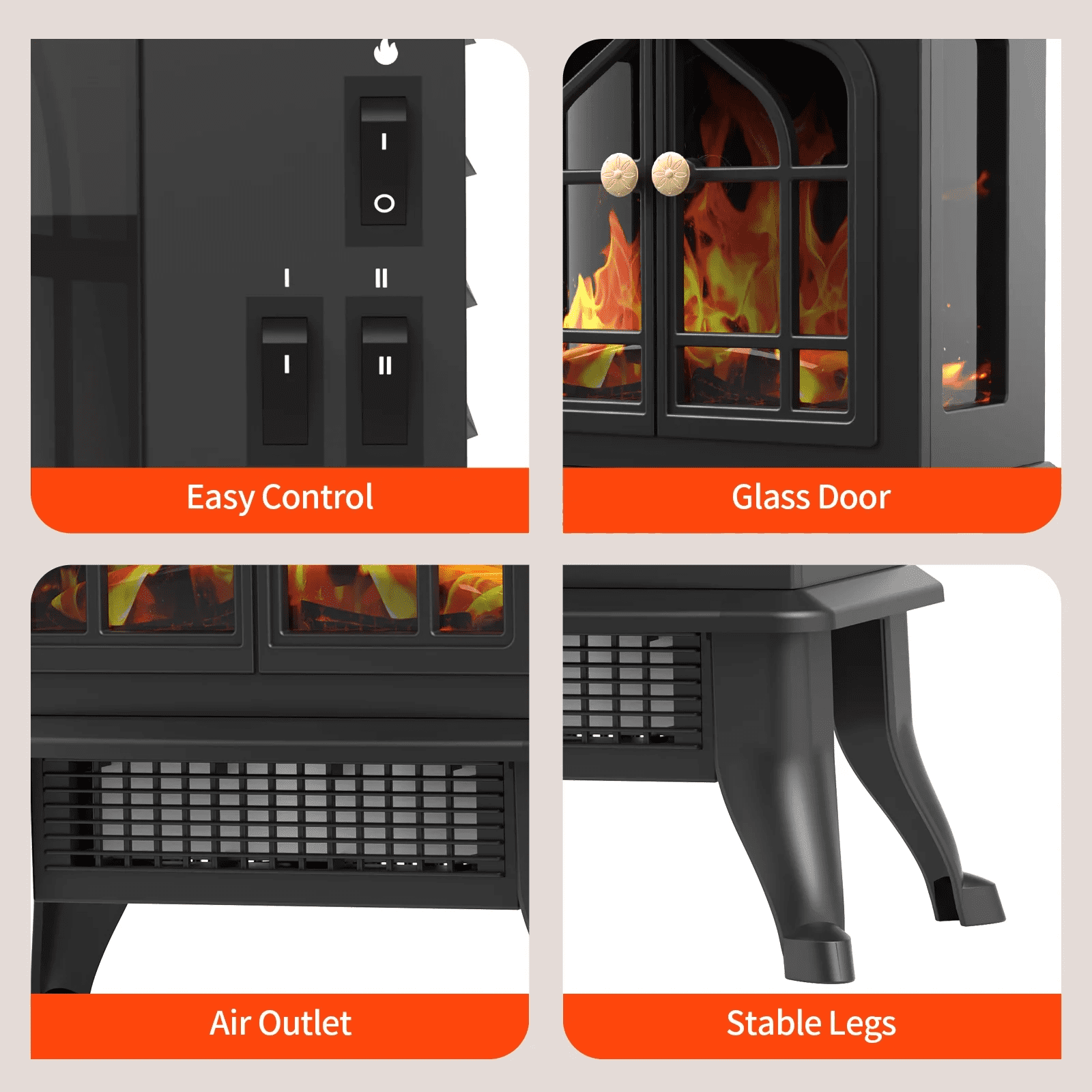 ALPULON Electric Infrared Quartz Fireplace Stove Heater with 3D Flame Effect, Black