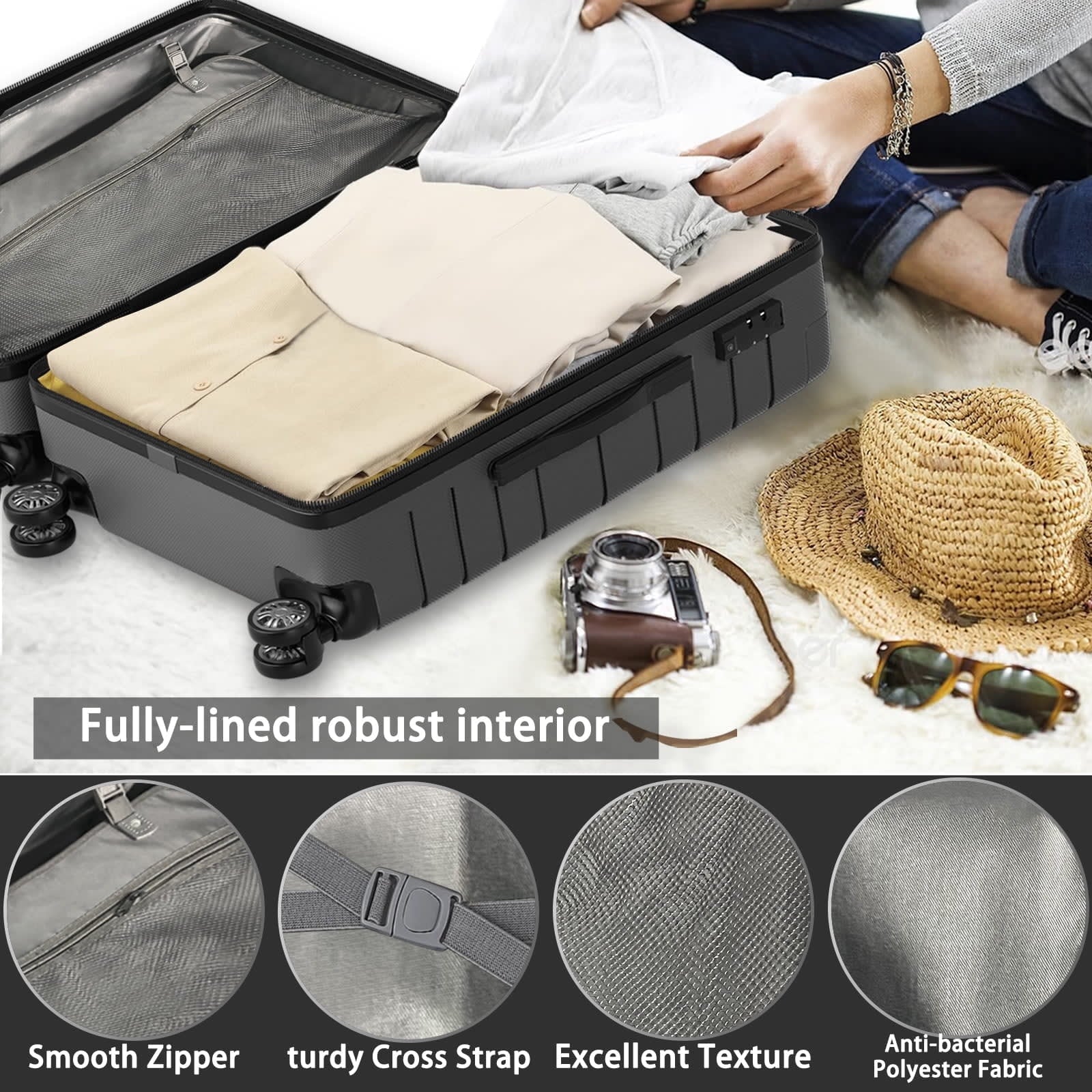 ALPULON 3 Piece Luggage Sets with TSA Locks Hardside Suitcase Set with Spinner Wheels 20in24in28in Gray