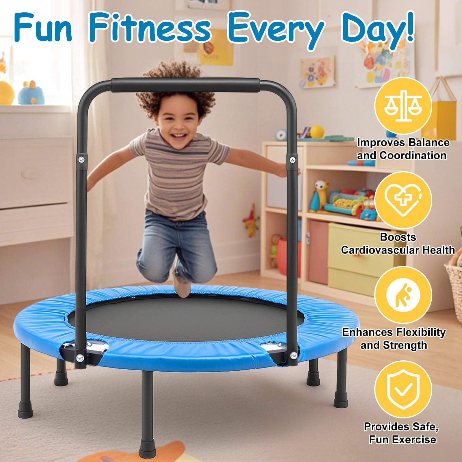 ALPULON 3FT Trampoline for Kids Foldable Trampoline Indoor/Outdoor Easy Storage for Playtime or Birthday Gifts