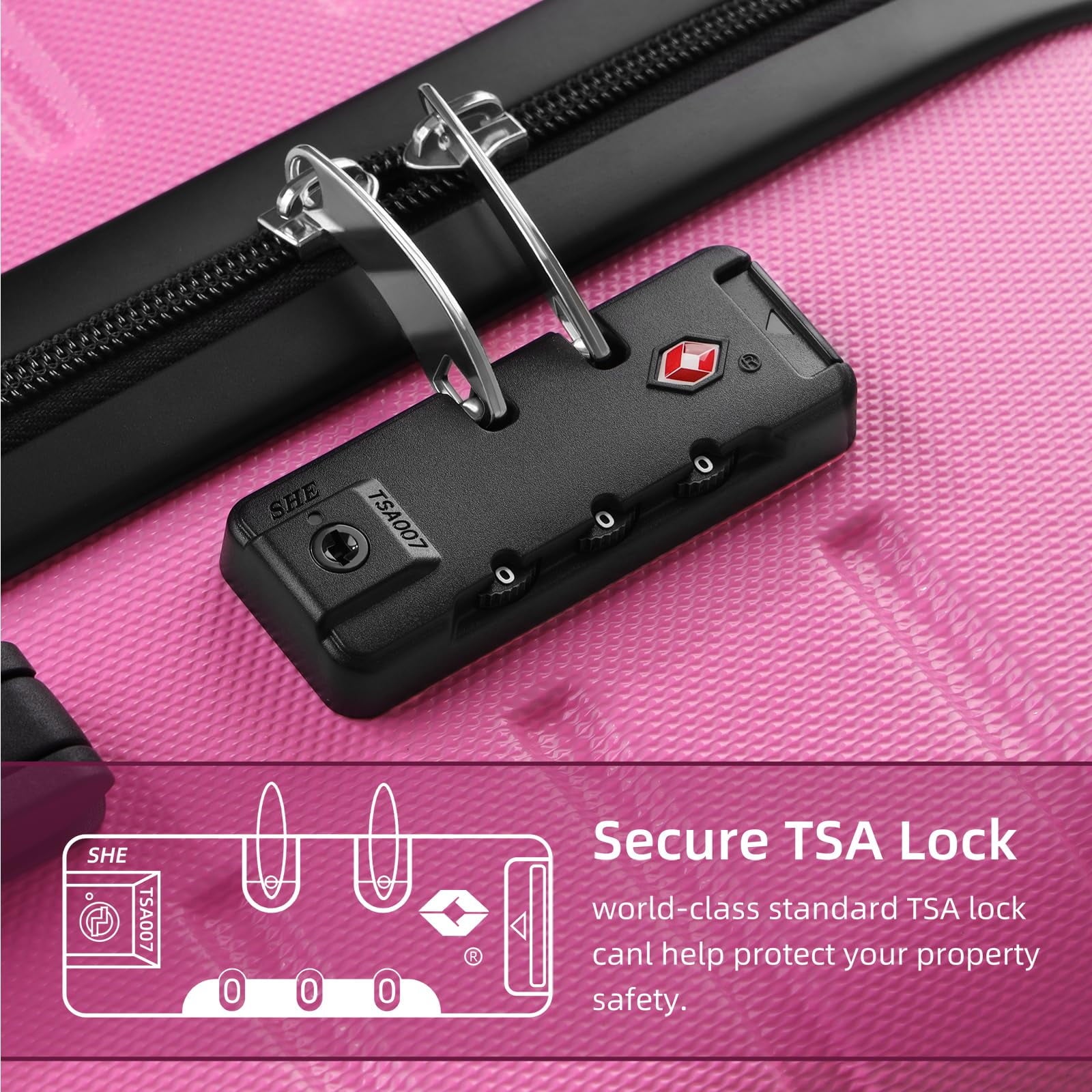 ALPULON 3 Piece Luggage Sets with TSA Locks Hardside Suitcase Set with Spinner Wheels 20in24in28in Pink