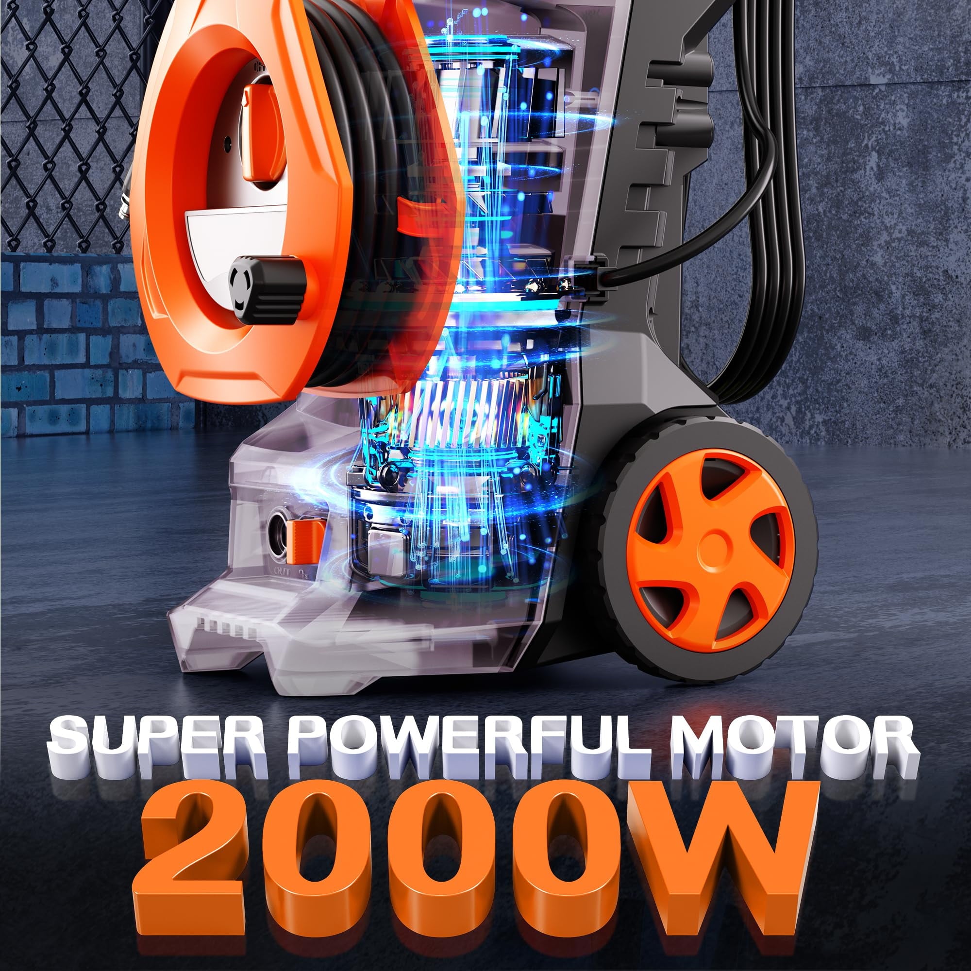 ALPULON 4800PSI Electric Pressure Washer 3.2GPM Power Washer with 4 Quick Connect Nozzles 2000W Cleaning Machine for Car Cleaning Orange