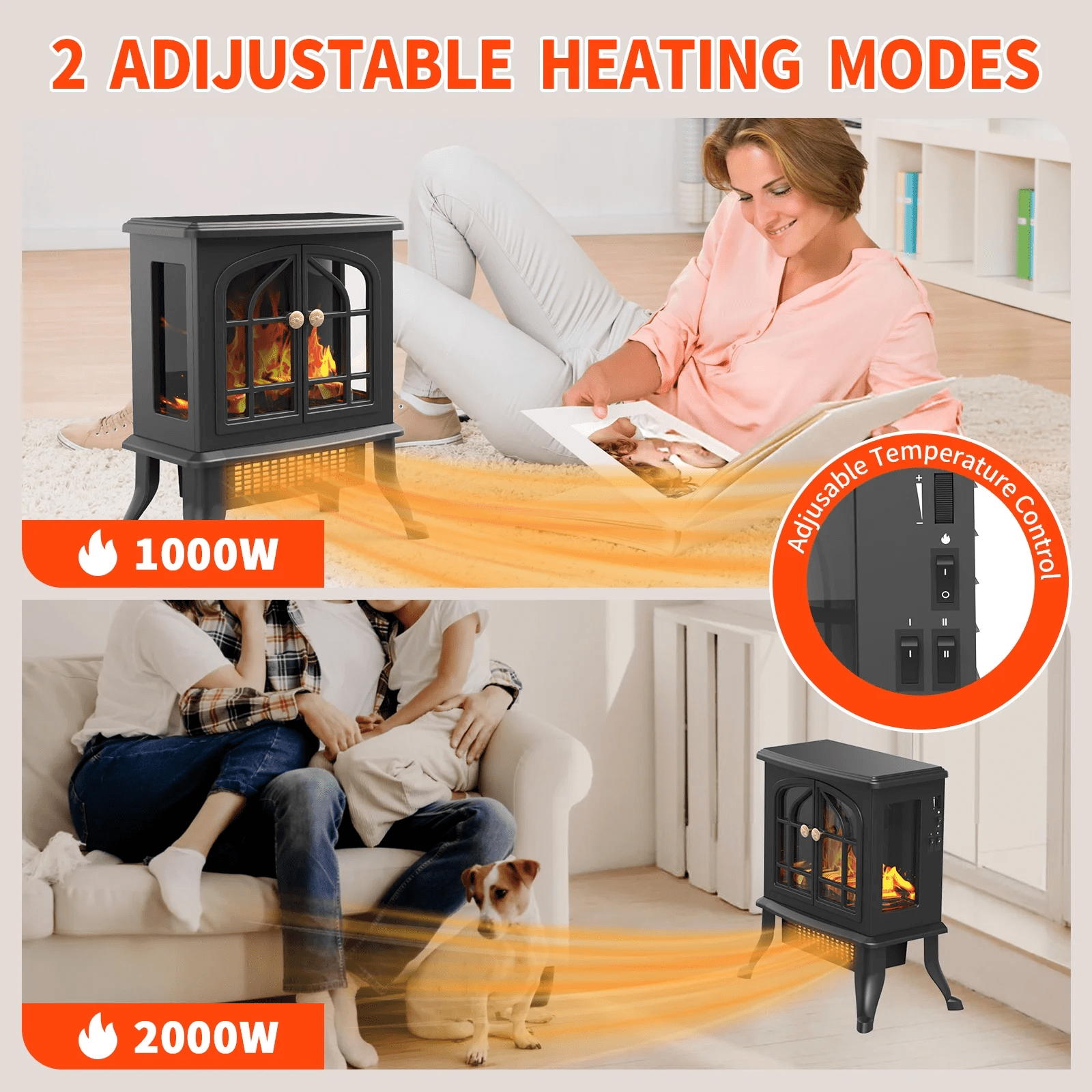 ALPULON Electric Infrared Quartz Fireplace Stove Heater with 3D Flame Effect, Black