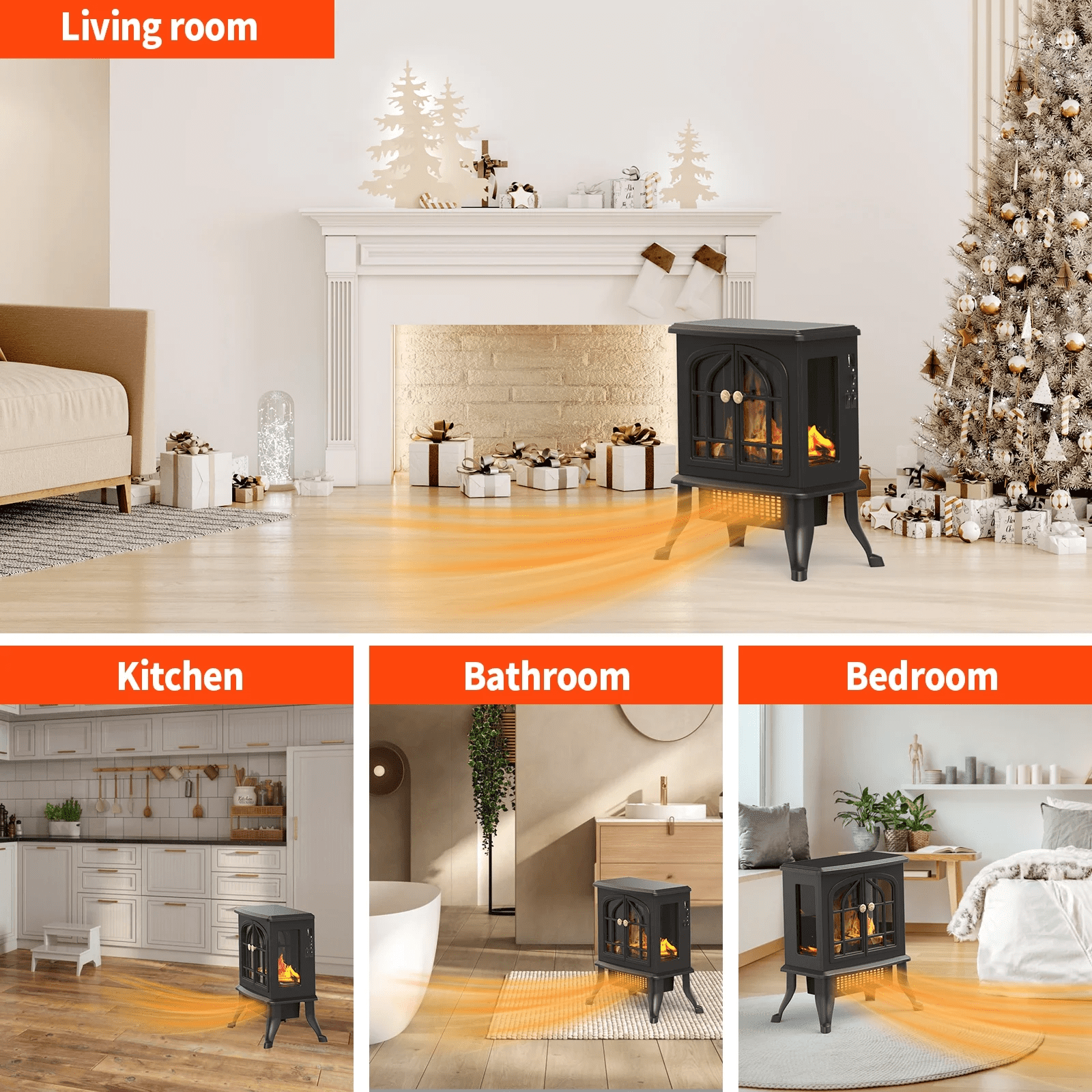 ALPULON Electric Infrared Quartz Fireplace Stove Heater with 3D Flame Effect, Black