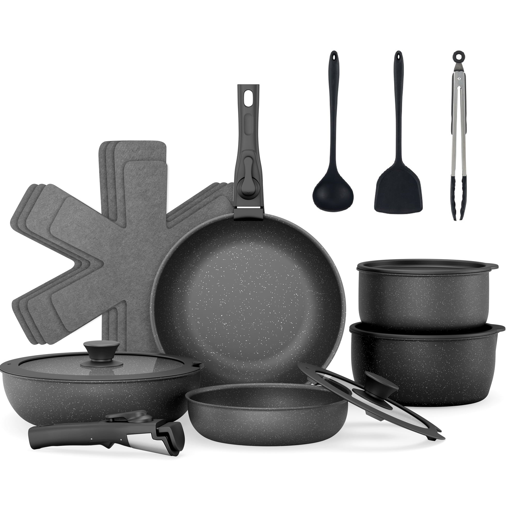 ALPULON 18Pcs Ceramics Pots and Pans Set with Lids for Induction Cookware Black