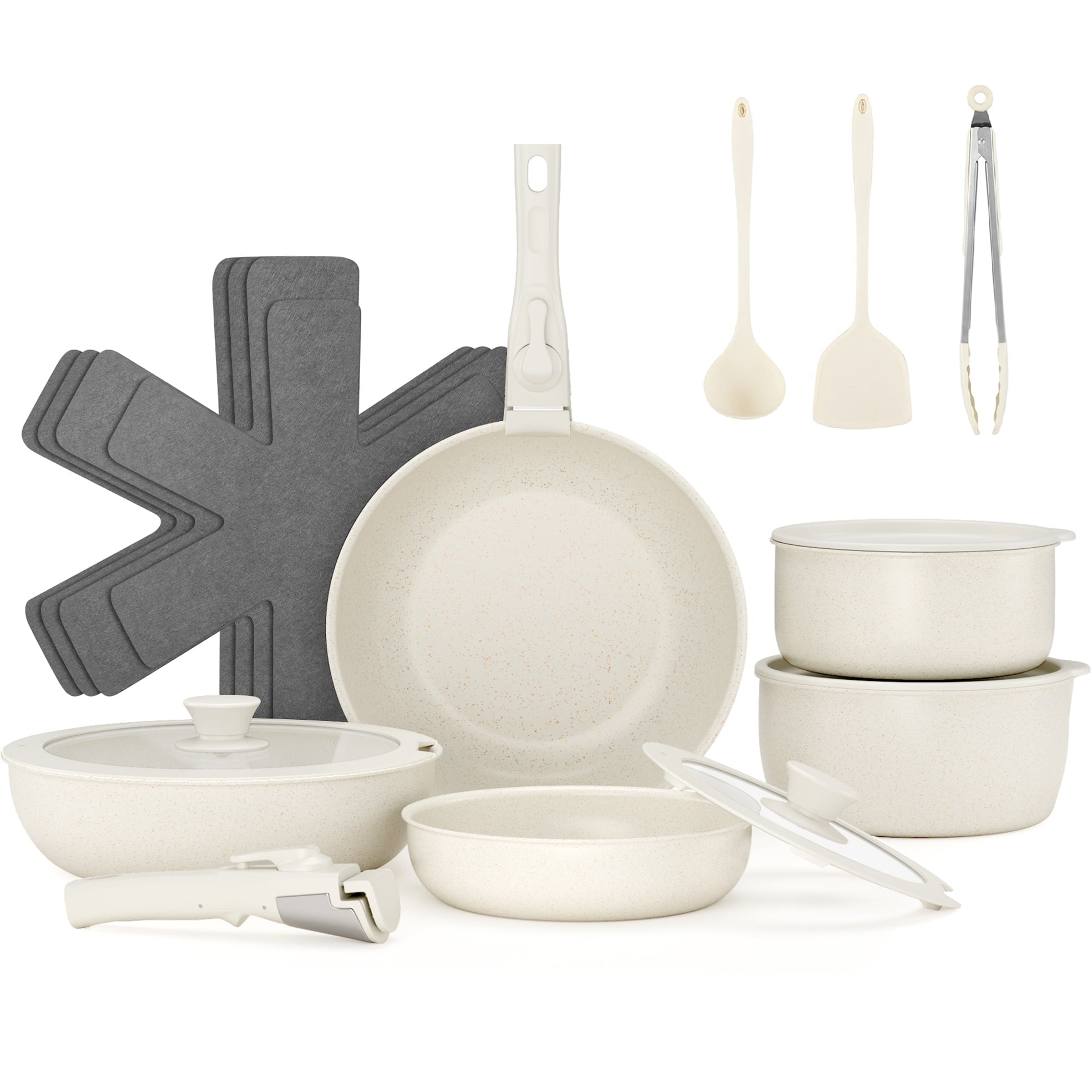 ALPULON 18Pcs Ceramics Pots and Pans Set with Lids for Induction Cookware White