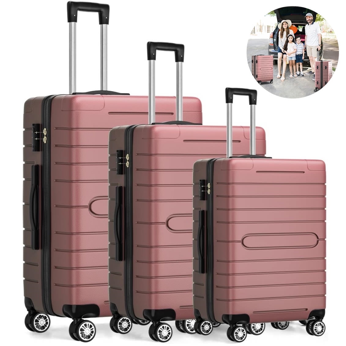 ALPULON 3 Piece Luggage Sets with TSA Locks Hardside Suitcase Set with Spinner Wheels 20in24in28in Rose Pink