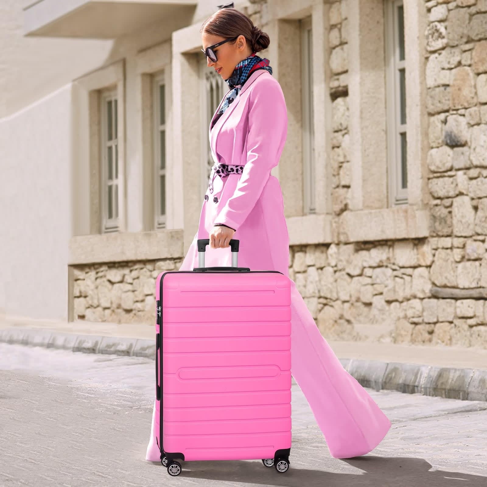 ALPULON 3 Piece Luggage Sets with TSA Locks Hardside Suitcase Set with Spinner Wheels 20in24in28in Pink