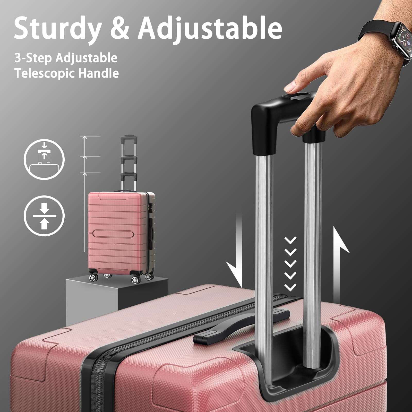 ALPULON 3 Piece Luggage Sets with TSA Locks Hardside Suitcase Set with Spinner Wheels 20in24in28in Rose Pink