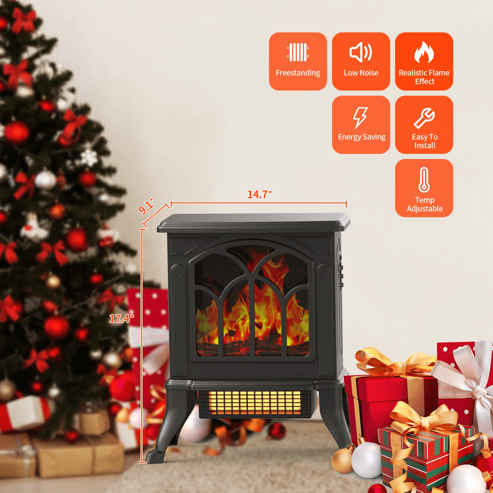 ALPULON Infrared Quartz Electric Fireplace Stove Heater, Black