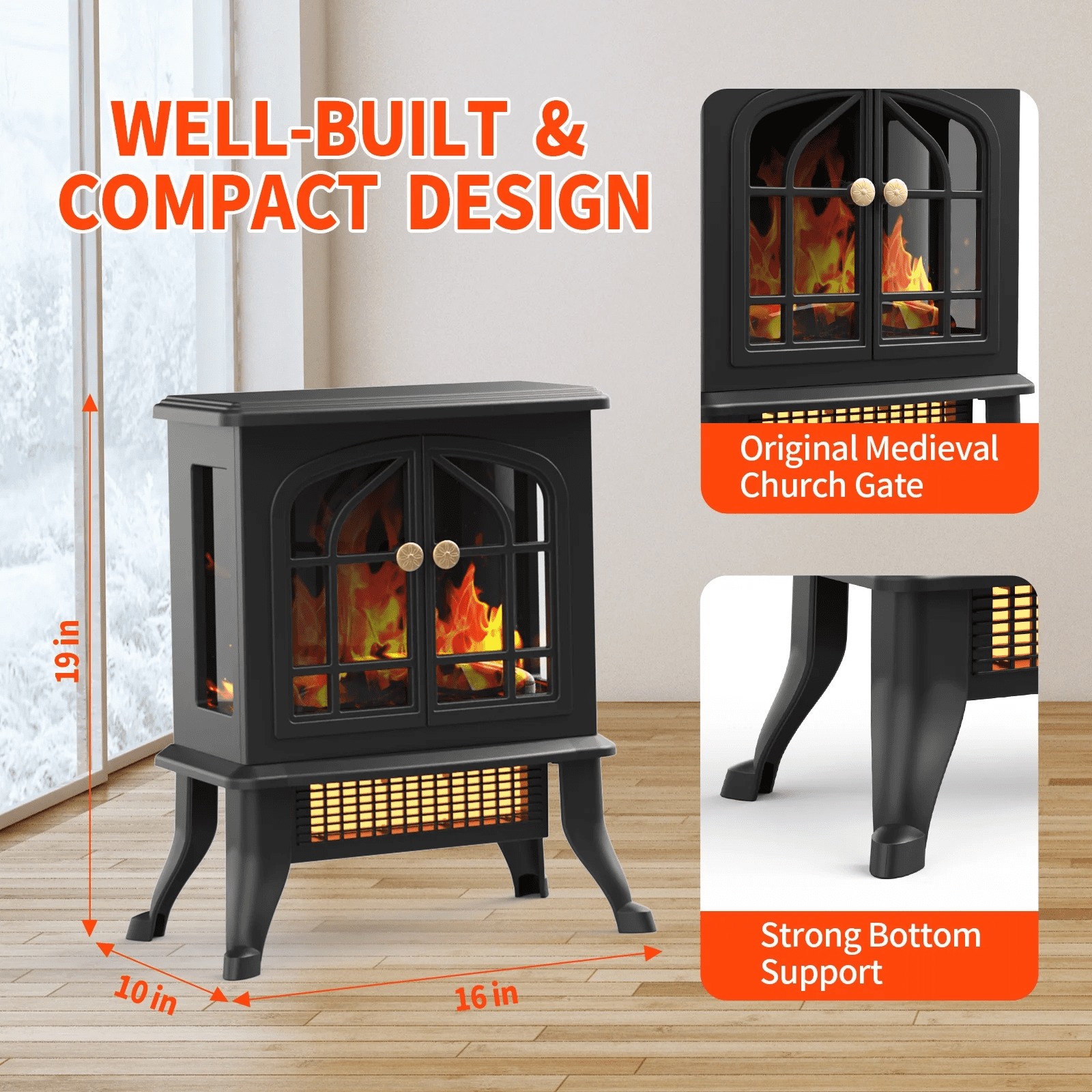 ALPULON Electric Infrared Quartz Fireplace Stove Heater with 3D Flame Effect, Black