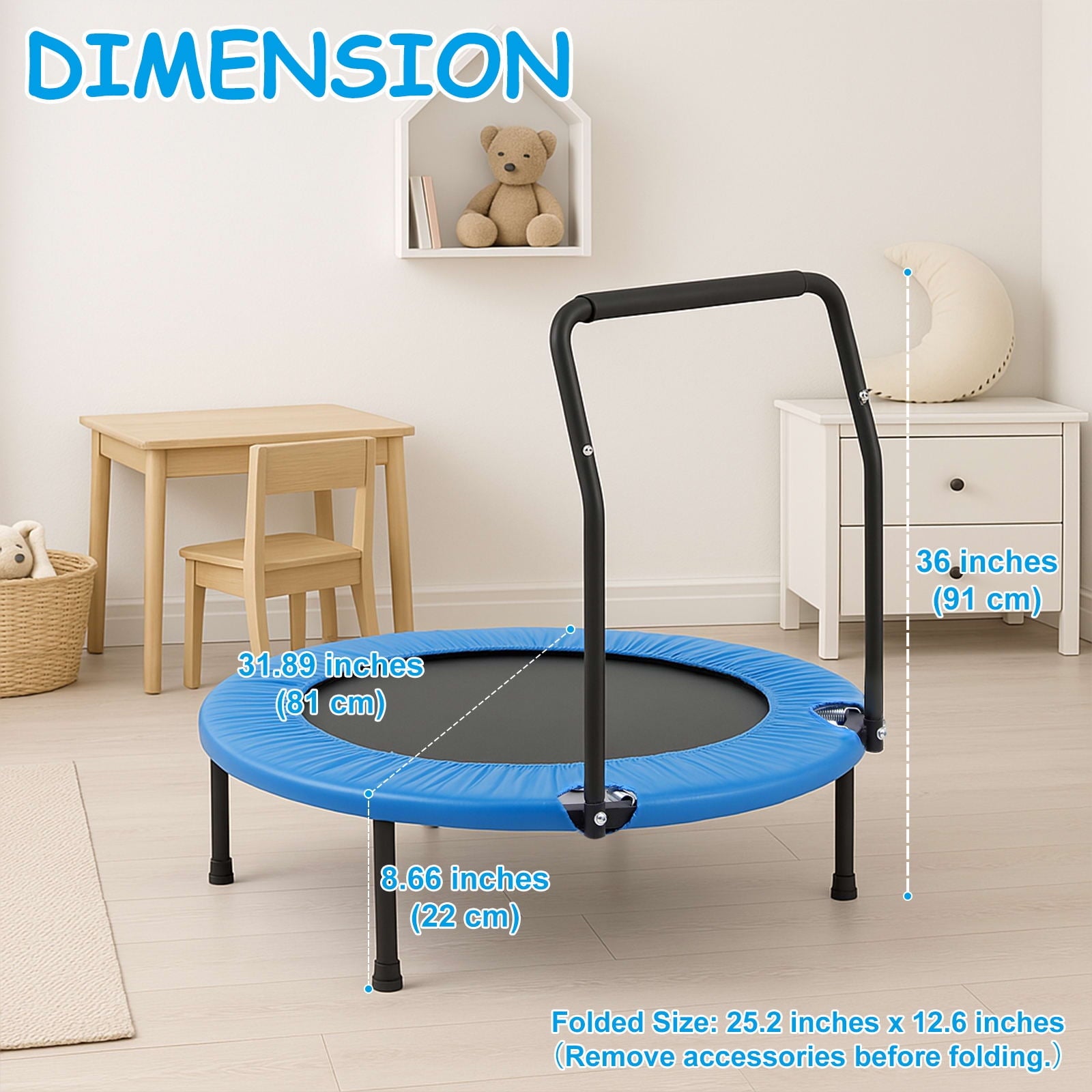 ALPULON 3FT Trampoline for Kids Foldable Trampoline Indoor/Outdoor Easy Storage for Playtime or Birthday Gifts