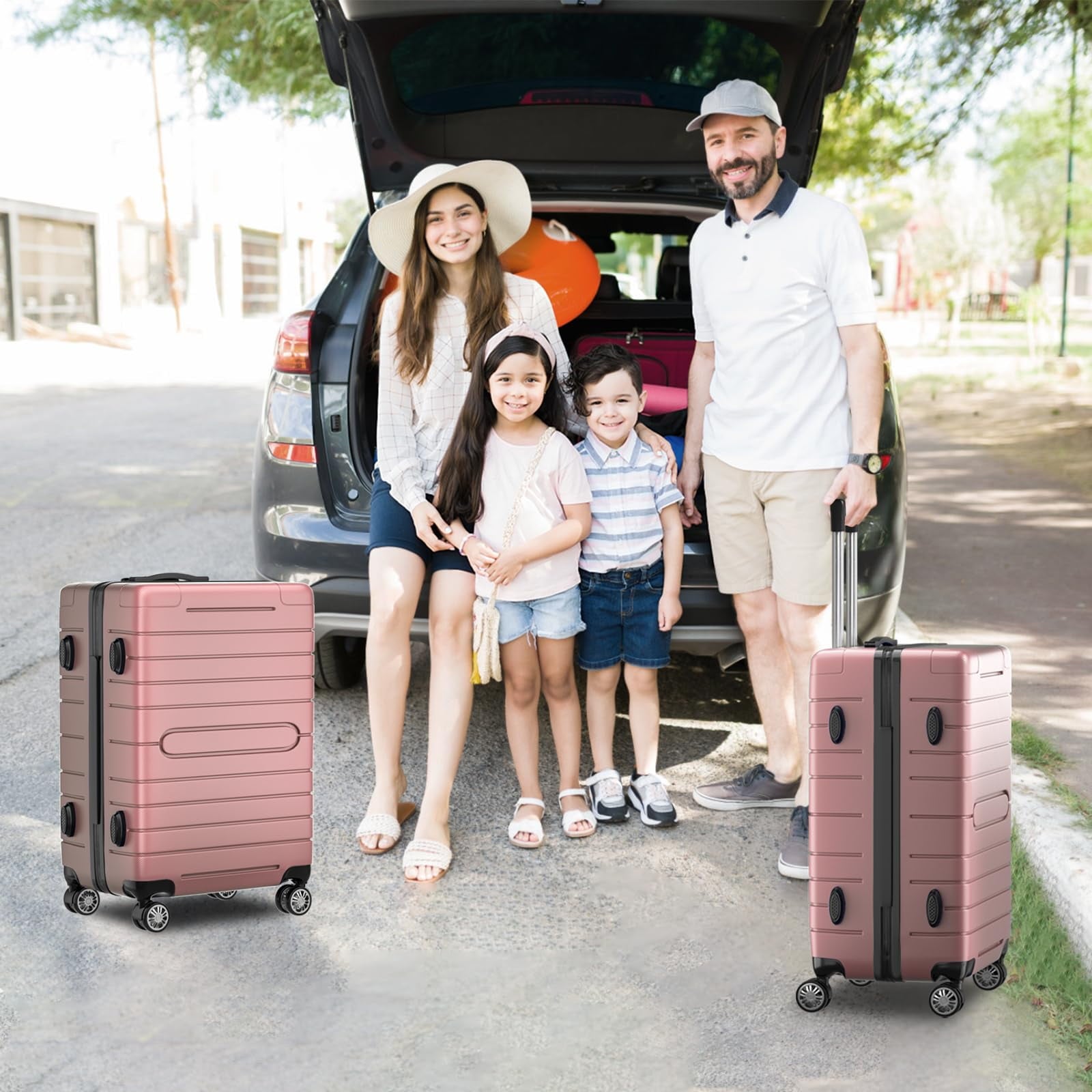 ALPULON 3 Piece Luggage Sets with TSA Locks Hardside Suitcase Set with Spinner Wheels 20in24in28in Rose Pink