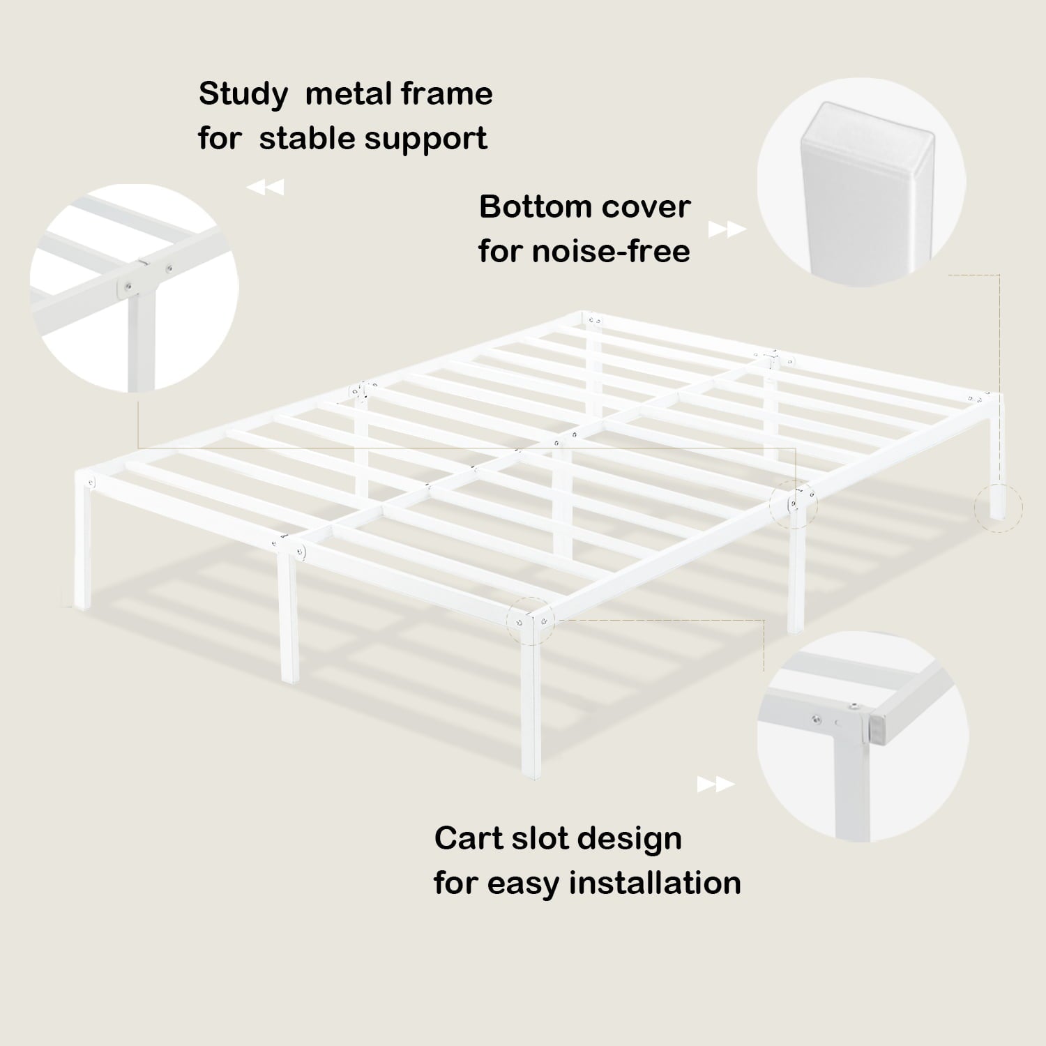 Metal 14-inch Platform Bed Frame - White - Queen