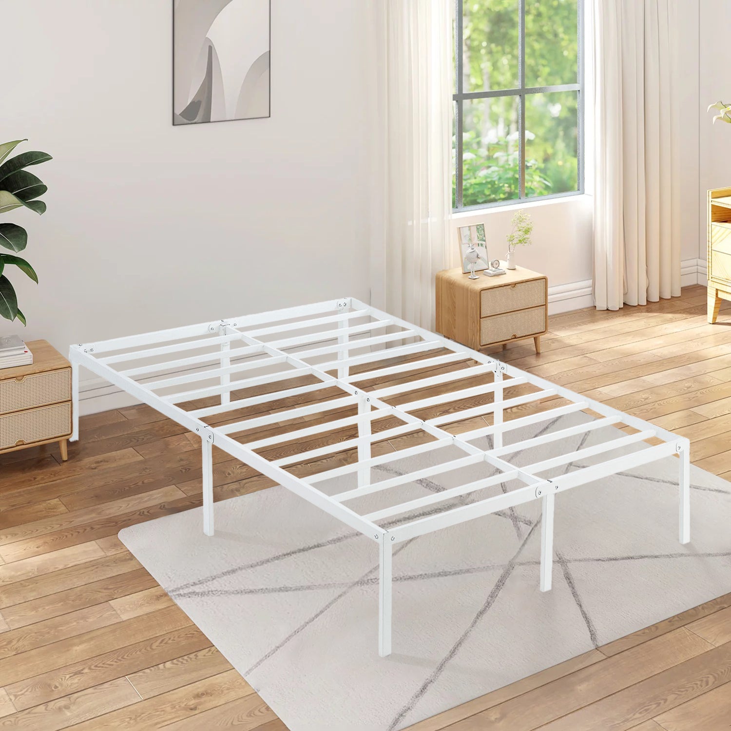 Metal 14-inch Platform Bed Frame - White - Queen
