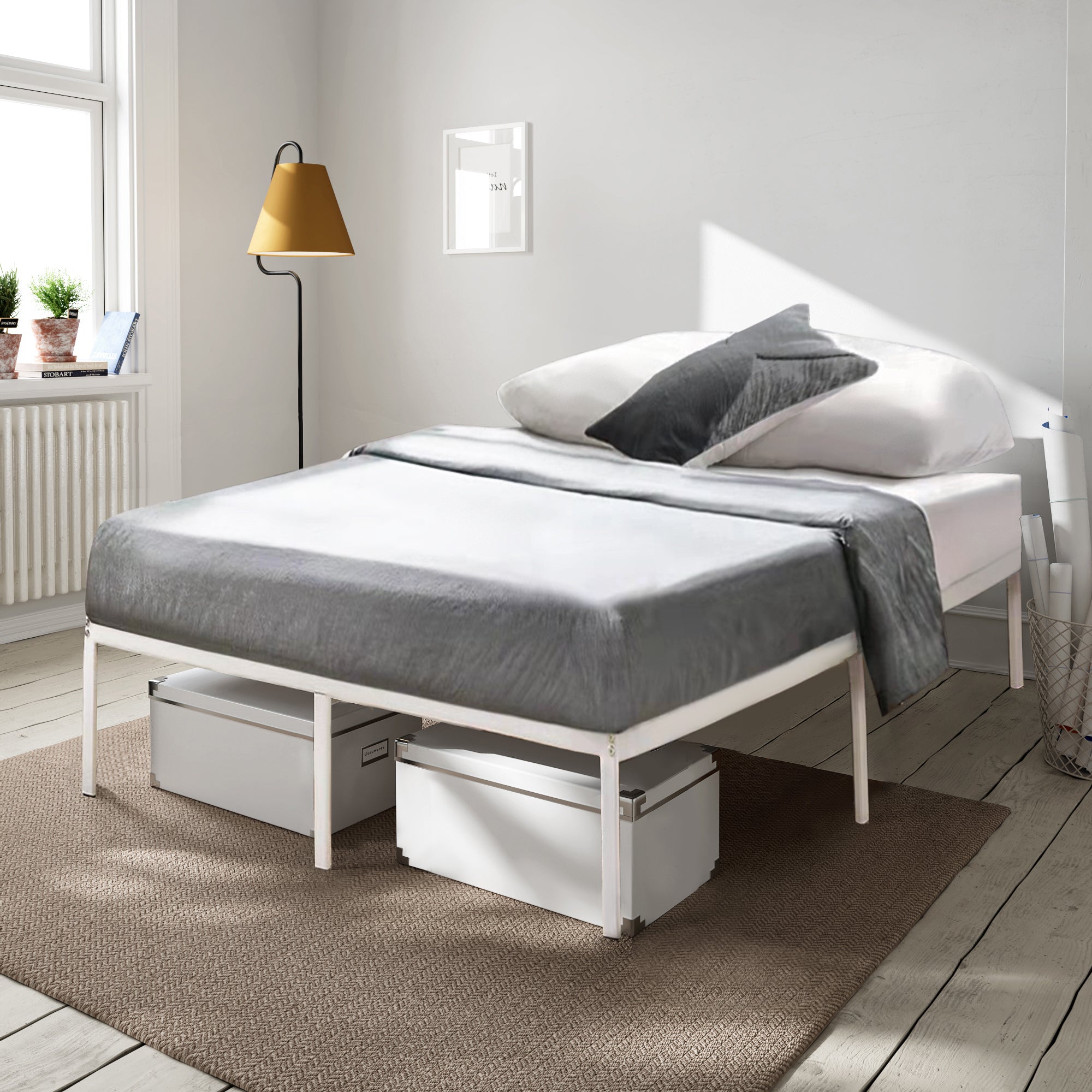 Metal 14-inch Platform Bed Frame - White - Queen