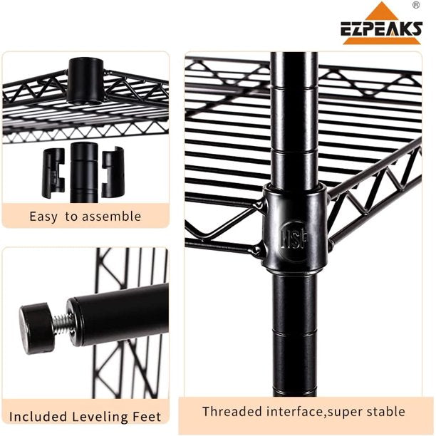 ALPULON 4 Shelf Wire Shelving Metal Storage Shelves Heavy Duty Height Adjustable, Black