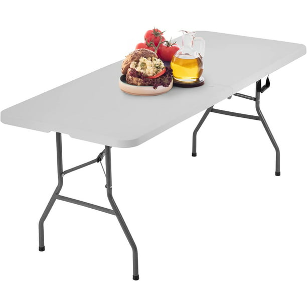 ALPULON 6FT Picnic Table Folding Table Camping Table Plastic Table Fold Up Table Lock for Party Event,White