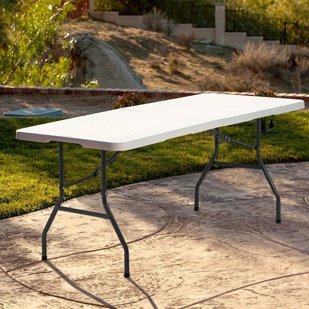 ALPULON 6FT Picnic Table Folding Table Camping Table Plastic Table Fold Up Table Lock for Party Event,White