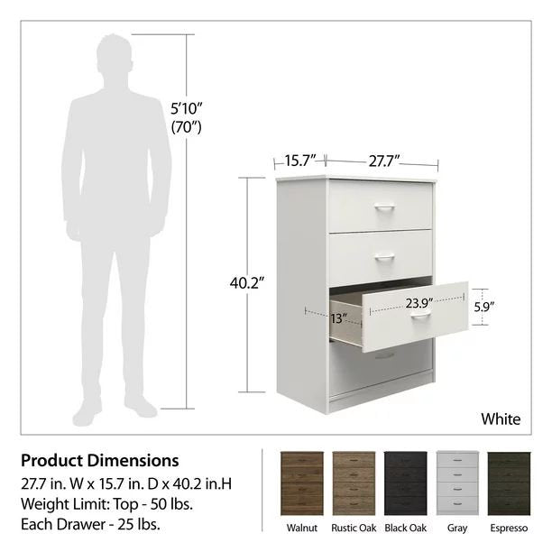 ALPULON Classic 4 Drawer Dresser, Dove Gray