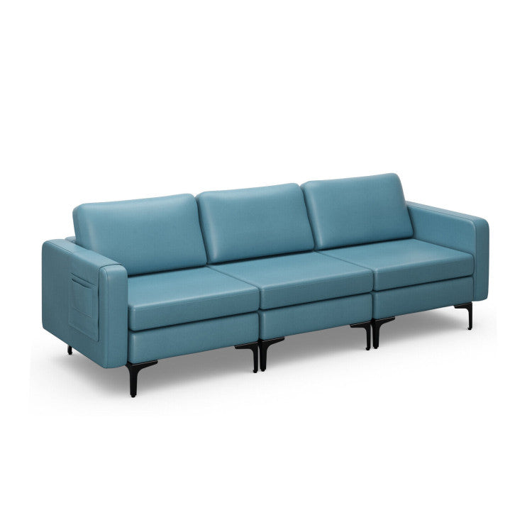 ALPULON 3-Seat Sectional Sofa Couch with Armrest Magazine Pocket and Metal Leg