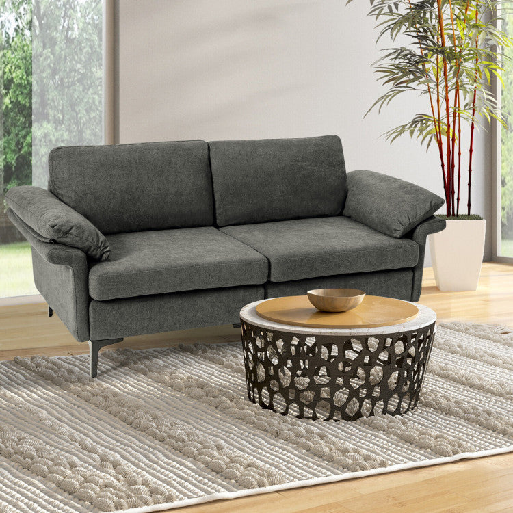 ALPULON Elegant Fabric Loveseat: Sleek Metal Legs & Cozy Armrest Pillows