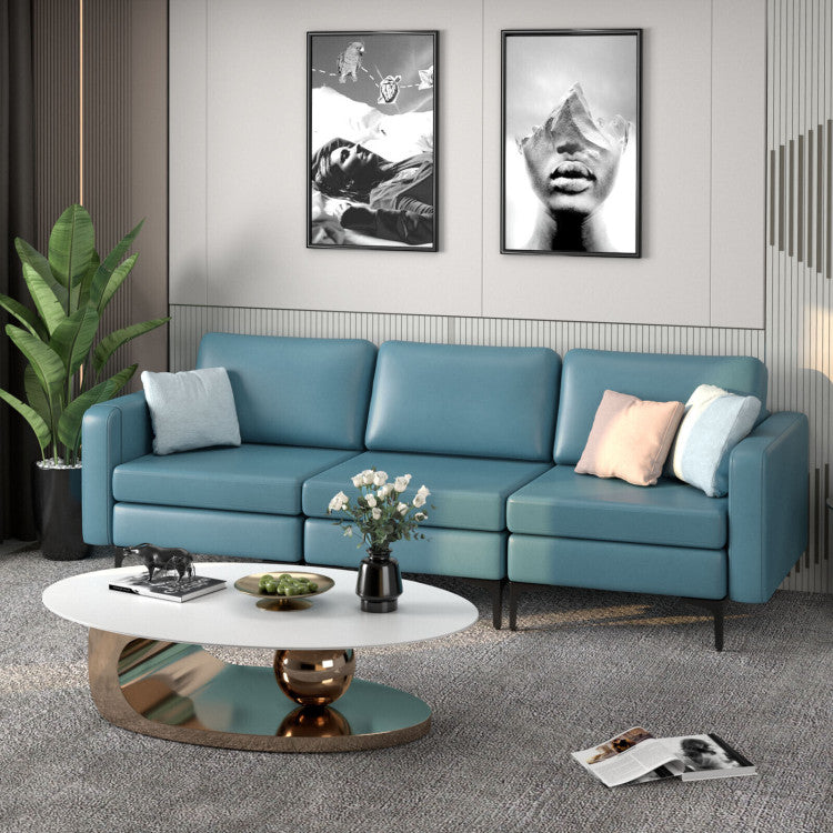 ALPULON 3-Seat Sectional Sofa Couch with Armrest Magazine Pocket and Metal Leg