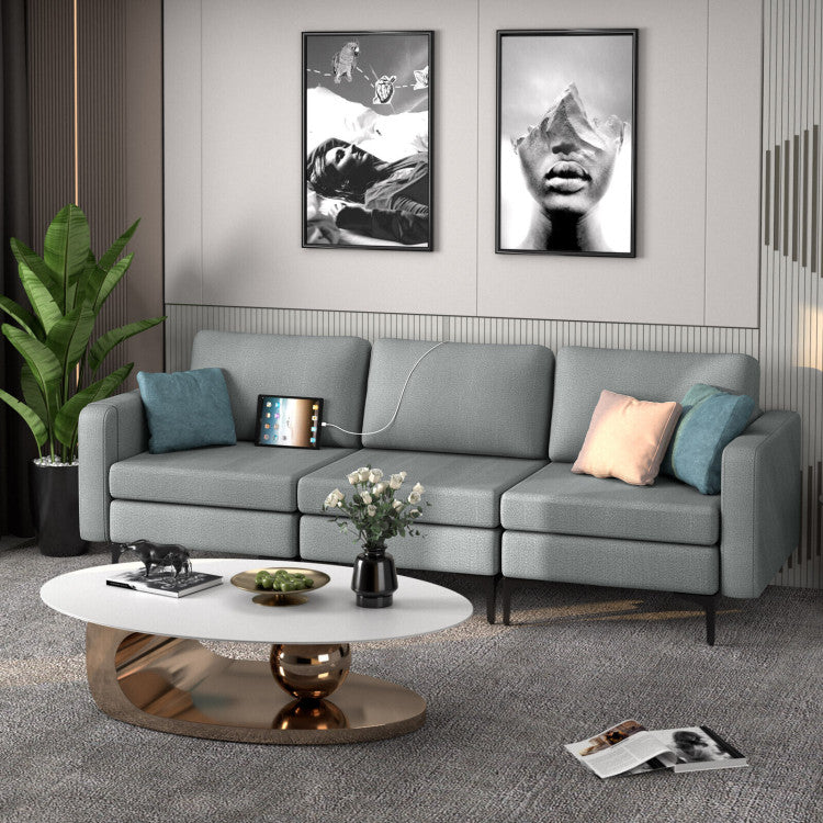 ALPULON Convertible Leather Sofa Couch with Magazine Pockets 3-Sea Gary