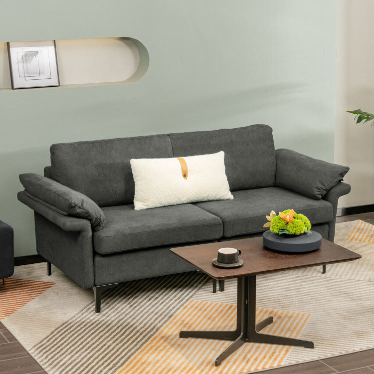 ALPULON Elegant Fabric Loveseat: Sleek Metal Legs & Cozy Armrest Pillows
