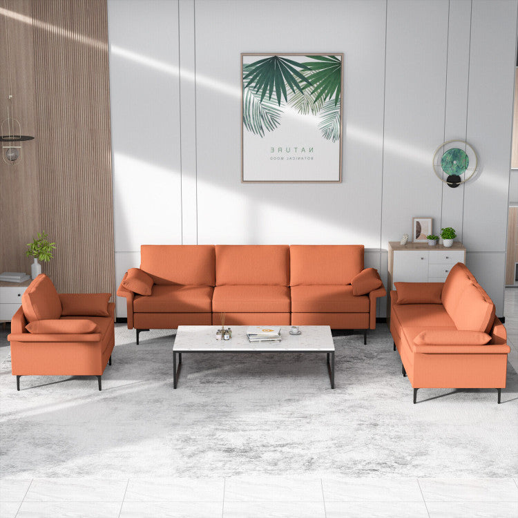 ALPULON Large 3-Seat Sofa Sectional with Metal Legs for 3-4 people, Rust Red