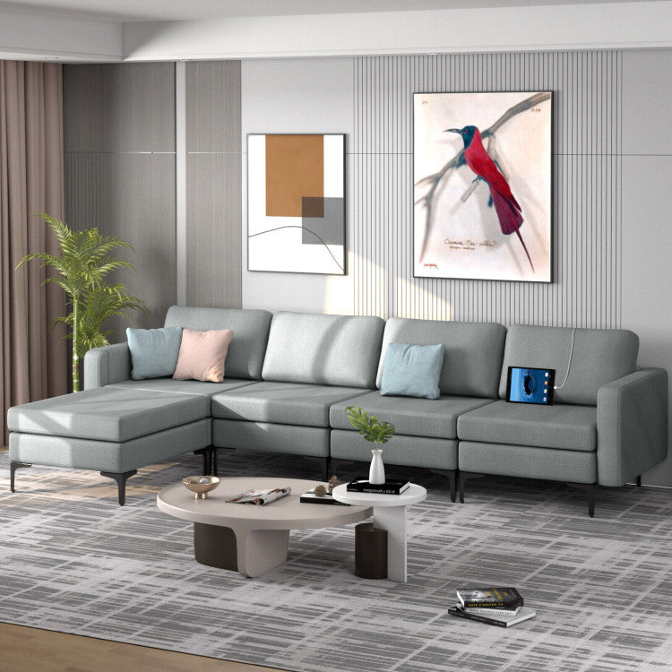 ALPULON Modular L-shaped Sectional Sofa with Reversible Ottoman and 2 USB Ports