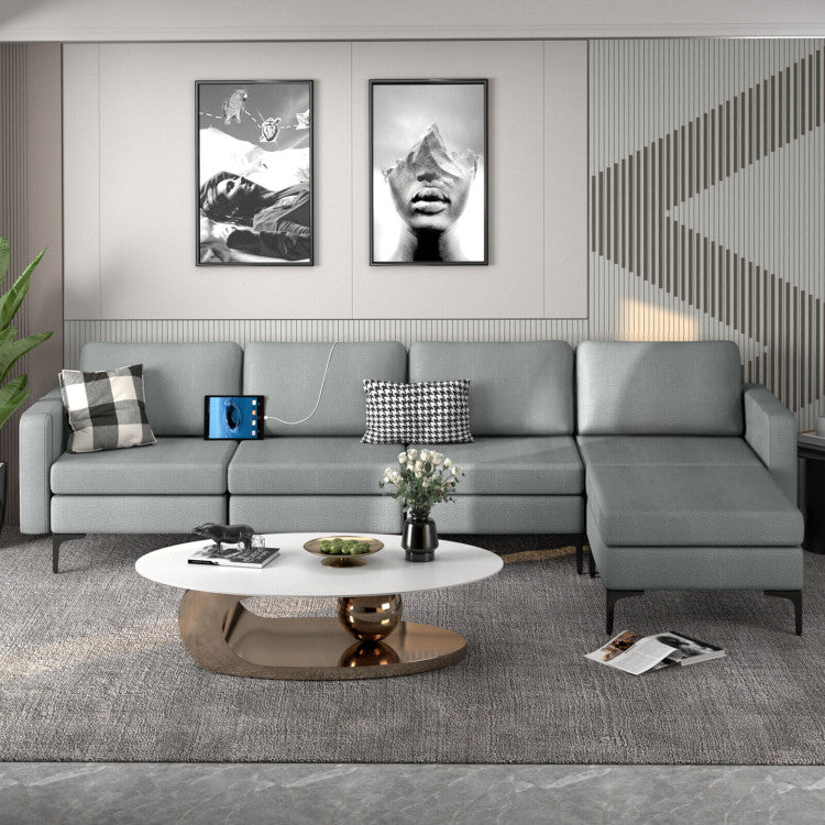 ALPULON Modular L-shaped Sectional Sofa with Reversible Ottoman and 2 USB Ports