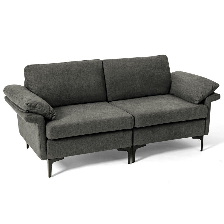 ALPULON Elegant Fabric Loveseat: Sleek Metal Legs & Cozy Armrest Pillows