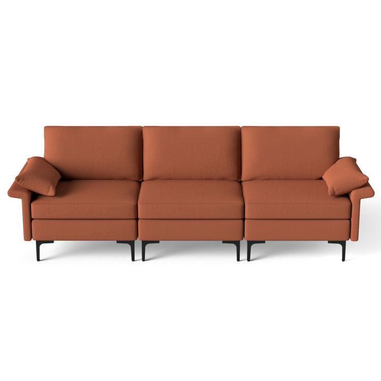 ALPULON Large 3-Seat Sofa Sectional with Metal Legs for 3-4 people, Rust Red