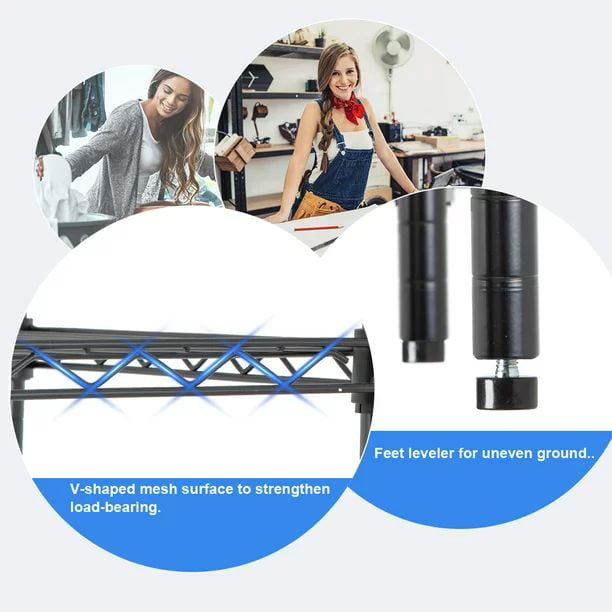 ALPULON 4 Shelf Wire Shelving Metal Storage Shelves Heavy Duty Height Adjustable, Black