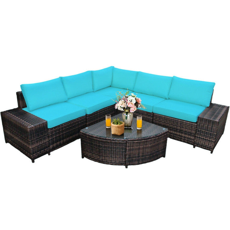 ALPULON 6-Piece Wicker Patio Set: Sectional Sofa & Tempered Glass Coffee Table