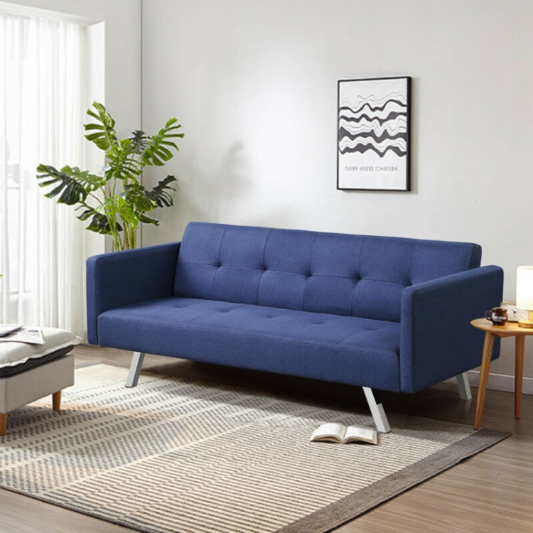 ALPULON ComfortHub: 3-Seat Linen Futon Sofa with Built-In USB & Power Strip