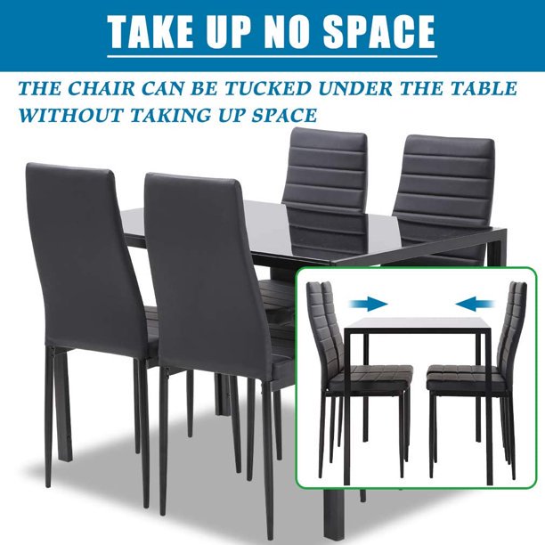 ALPULON 5 Pieces Dining Table Set for 4, Kitchen Room Tempered Glass Dining Table, Black