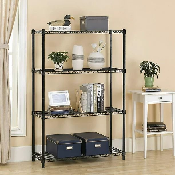 ALPULON 4 Shelf Wire Shelving Metal Storage Shelves Heavy Duty Height Adjustable, Black