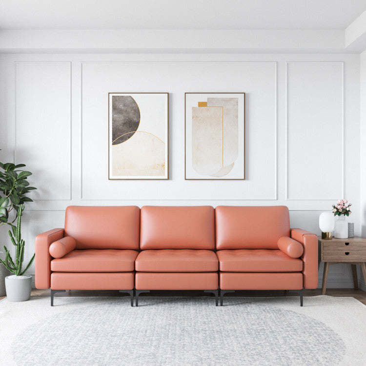 ALPULON 3-Seat Sofa Sectional with Side Storage Pocket and Metal Leg, Pink