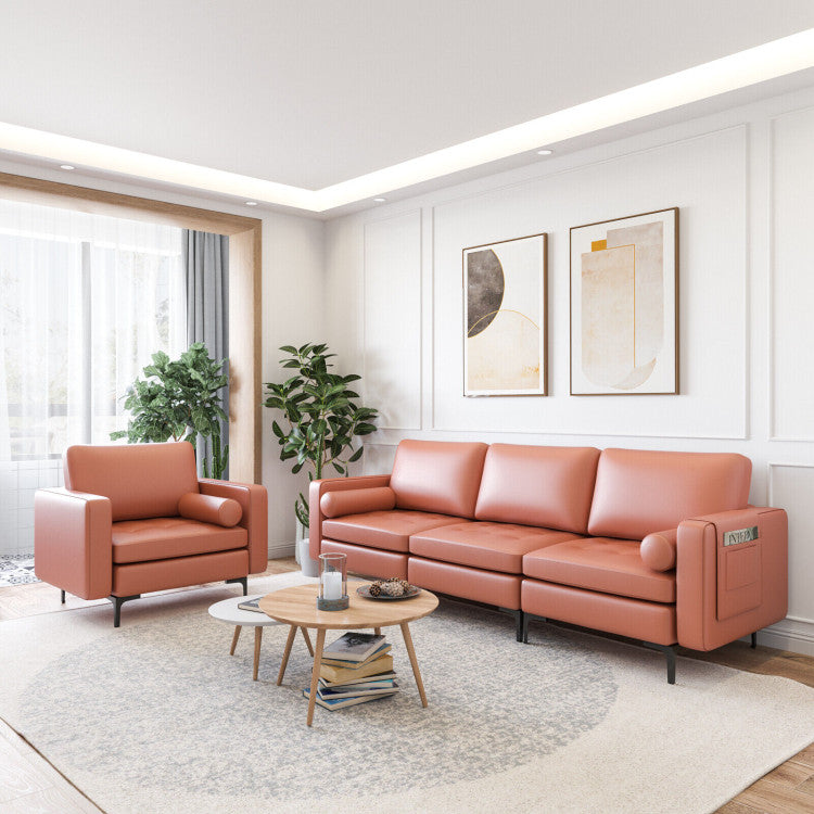 ALPULON 3-Seat Sofa Sectional with Side Storage Pocket and Metal Leg, Pink